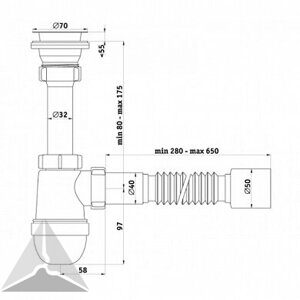 С0110/S0110 Сифон для умывальника 1½"х40 с гофротрубой 40х50