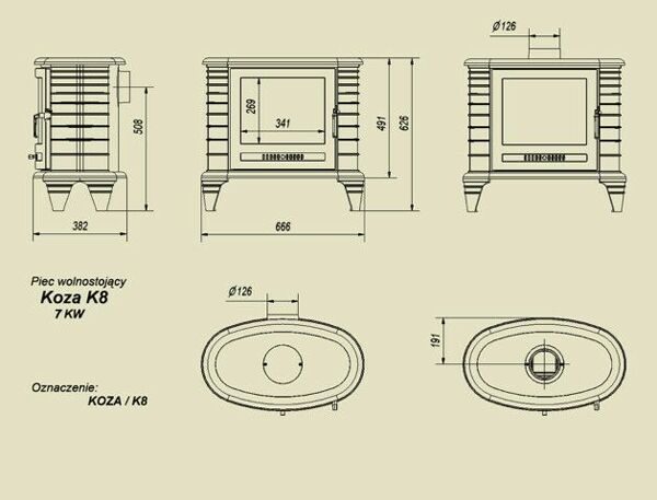 Чугунная печь Kratki Koza/K8/T